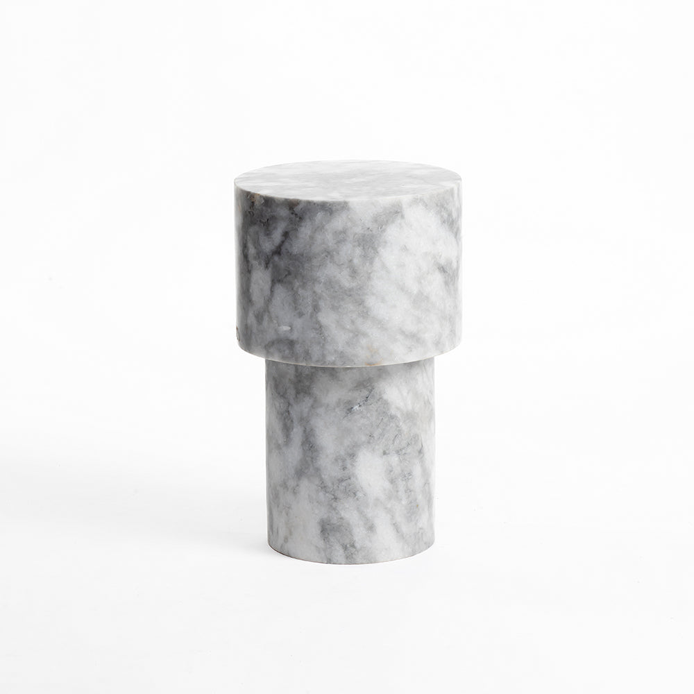 Kaash Circular Accent Table - White & Grey Marble