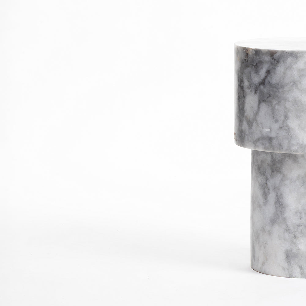 Kaash Circular Accent Table - White &amp; Grey Marble