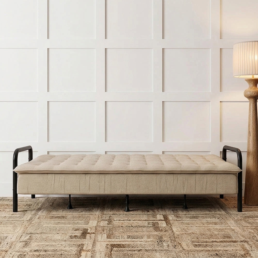 Tufted Convertible 3 Seater Sofa Cum Bed - Brown