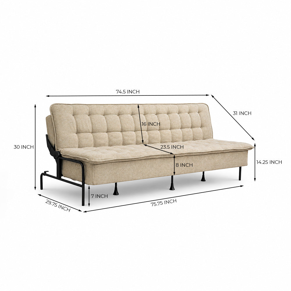 Space-Saving Armless 3 Seater Sofa Cum Bed - Brown