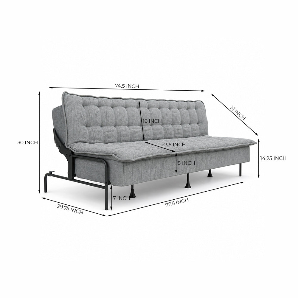 Space-Saving Armless 3 Seater Sofa Cum Bed - Dark grey