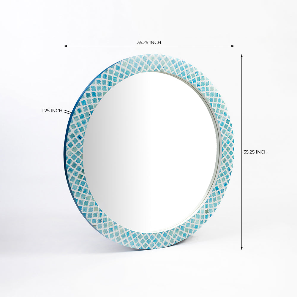 Mabel Circular Teal Bone Inlay Mirror