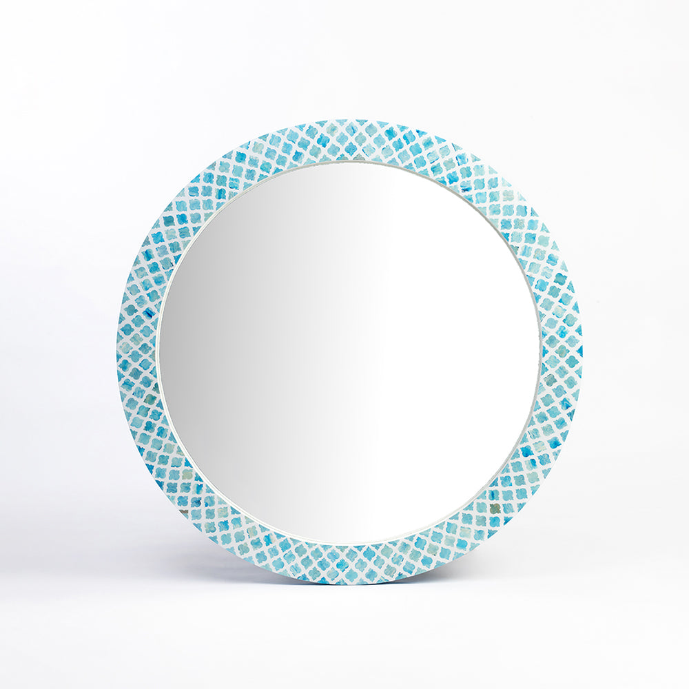 Mabel Circular Teal Bone Inlay Mirror