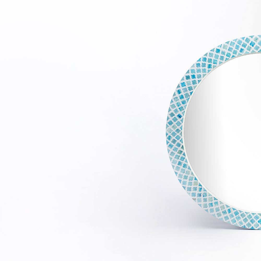 Mabel Circular Teal Bone Inlay Mirror
