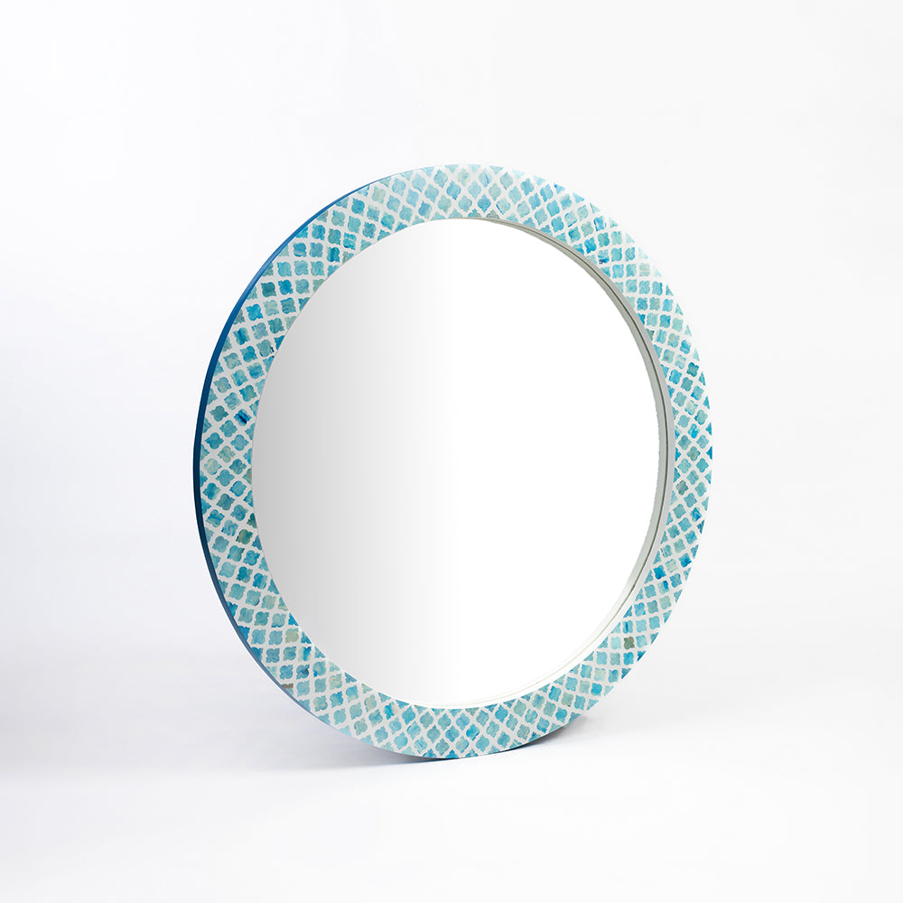 Mabel Circular Teal Bone Inlay Mirror