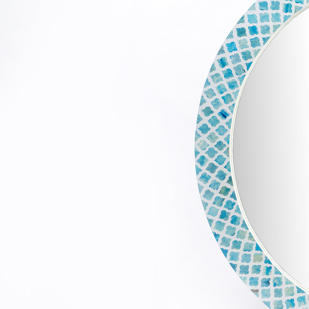 Mabel Circular Teal Bone Inlay Mirror