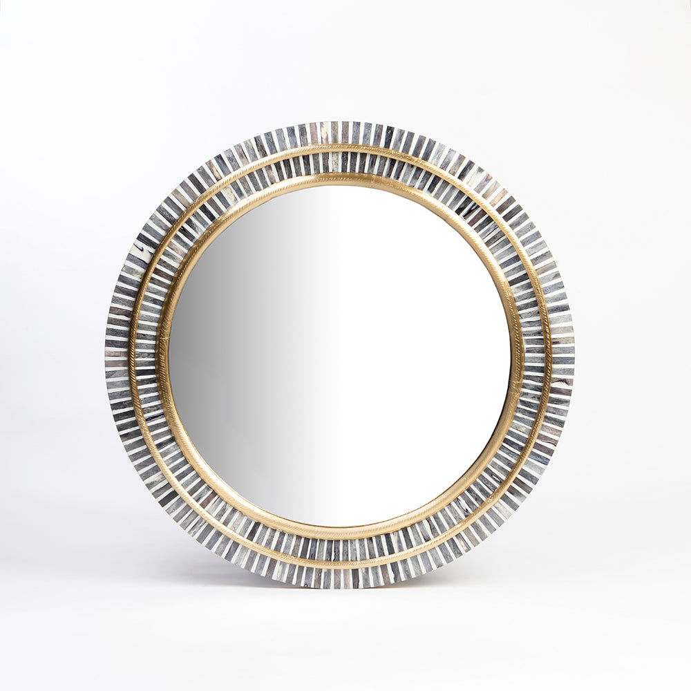 Mahalia Circular Grey Gold Bone Inlay Mirror