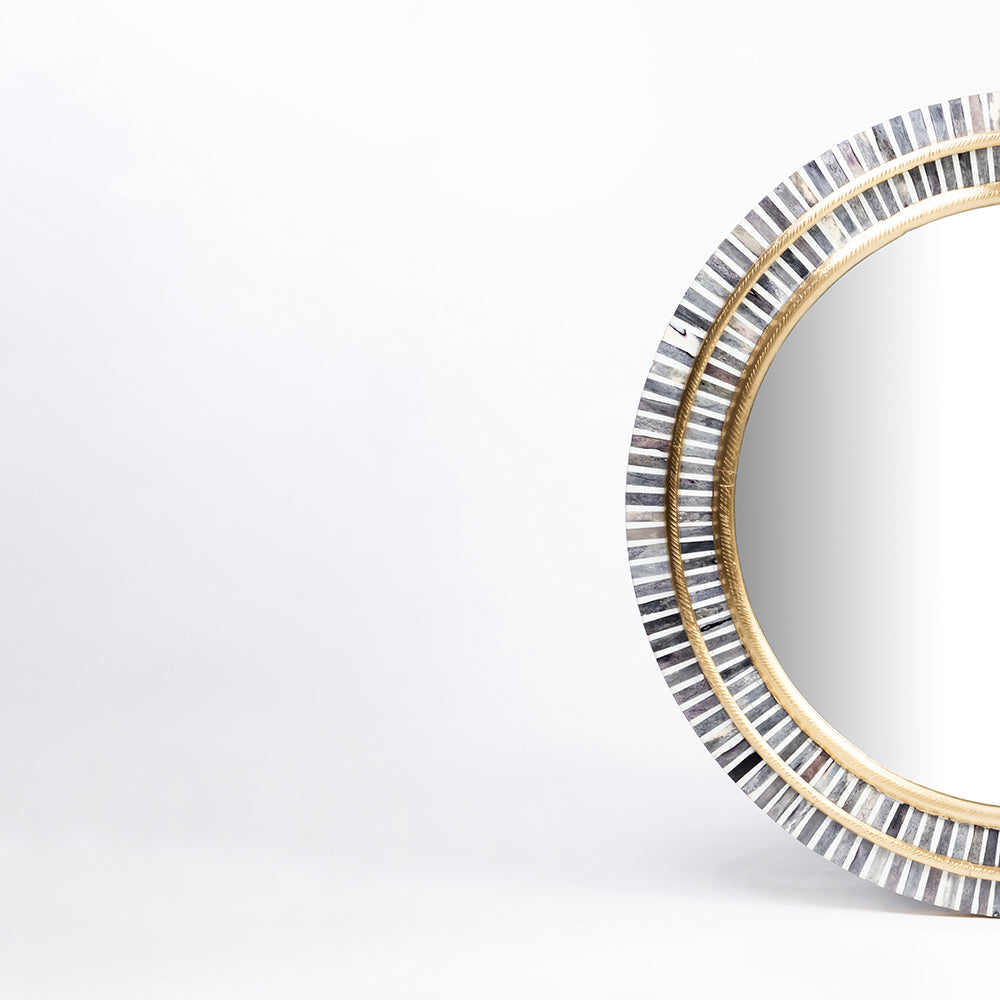 Mahalia Circular Grey Gold Bone Inlay Mirror