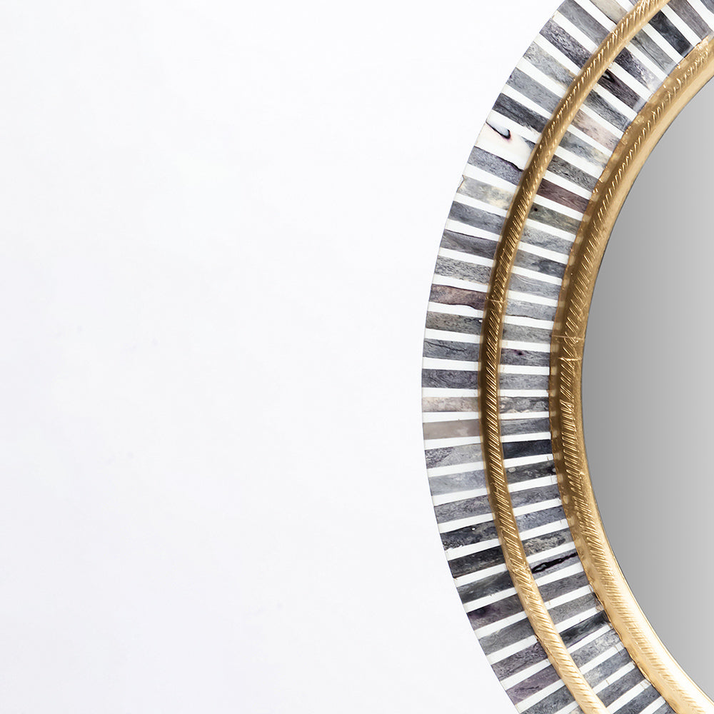Mahalia Circular Grey Gold Bone Inlay Mirror
