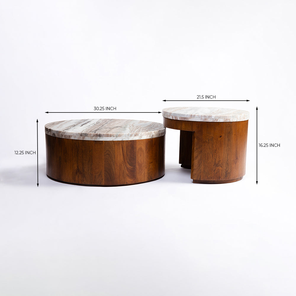 Clairo Mango Wood Coffee Table Set of 2 with Sawar Marble
