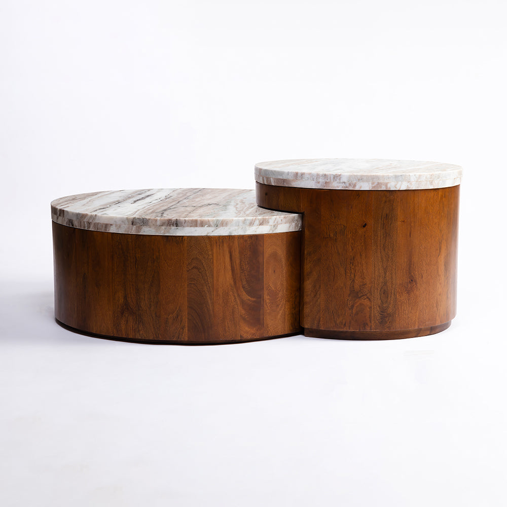 Clairo Mango Wood Coffee Table Set of 2 with Sawar Marble