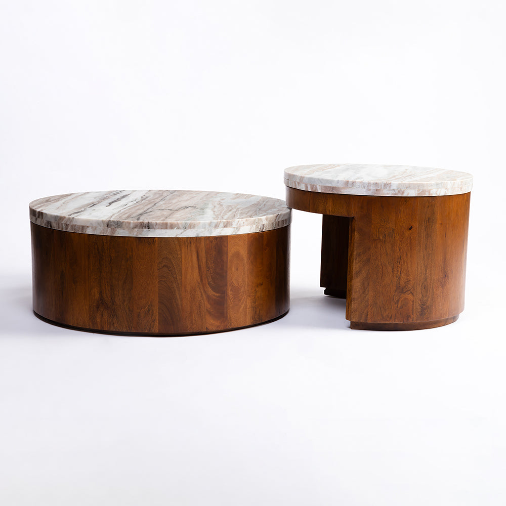 Clairo Mango Wood Coffee Table Set of 2 with Sawar Marble