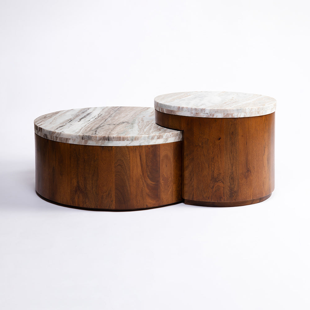 Clairo Mango Wood Coffee Table Set of 2 with Sawar Marble