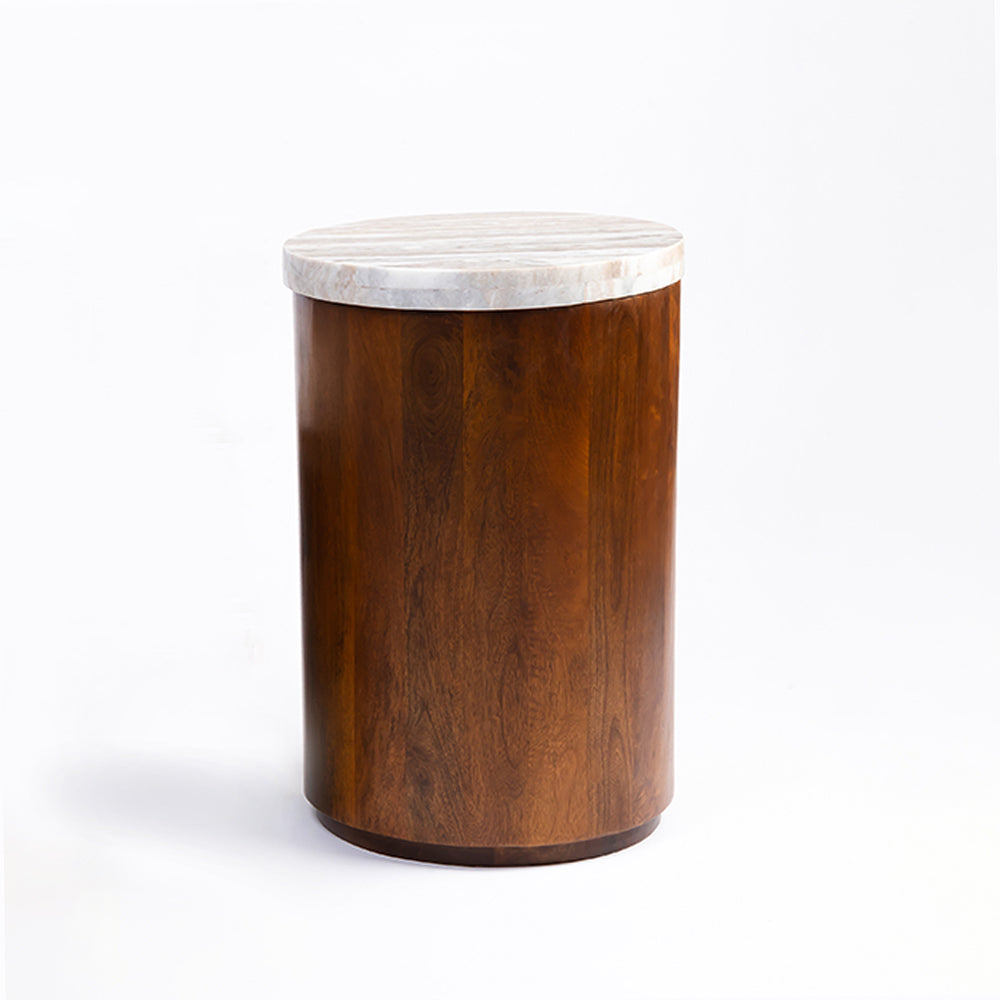Ryn Mango Wood Side Table with Sawar Marble