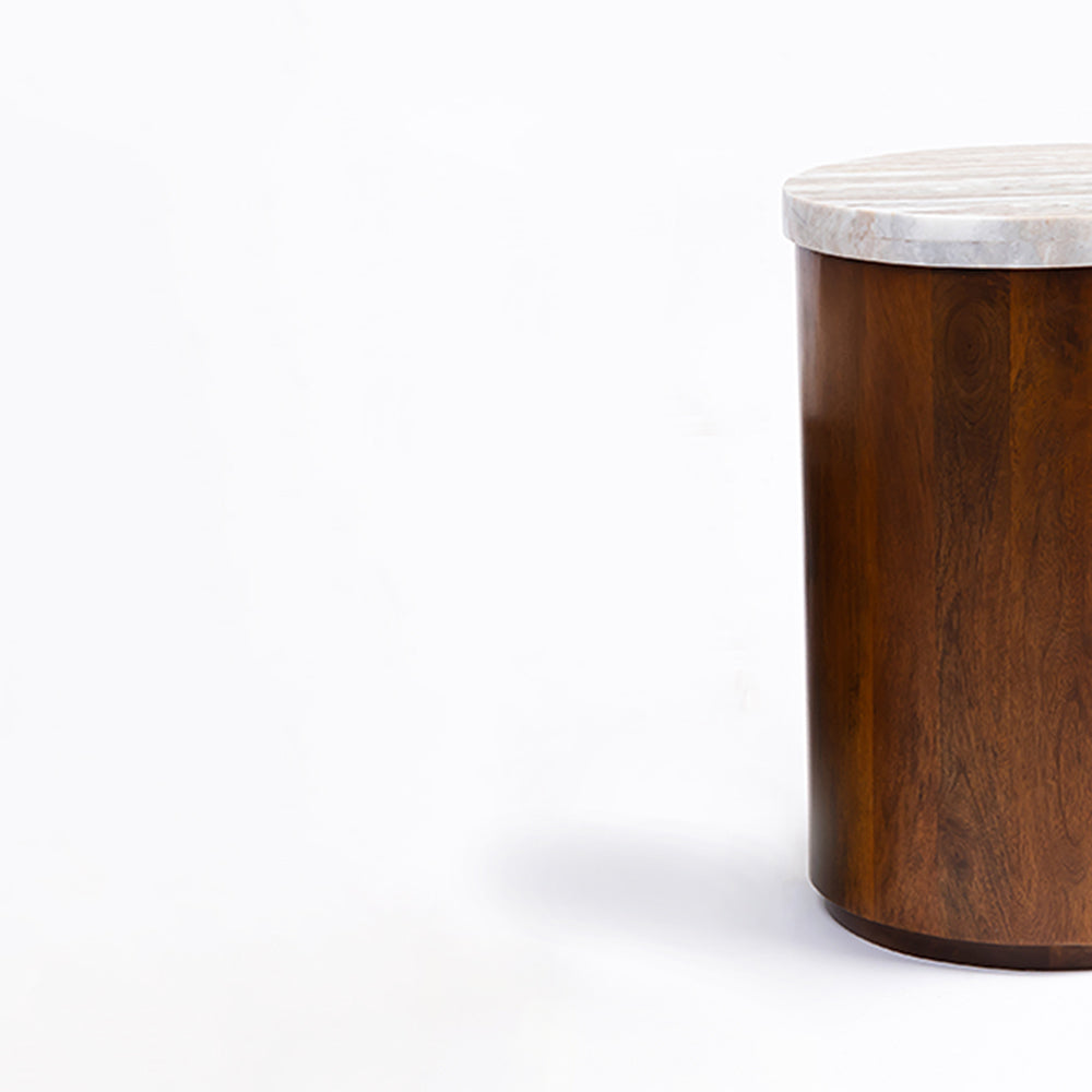 Ryn Mango Wood Side Table with Sawar Marble