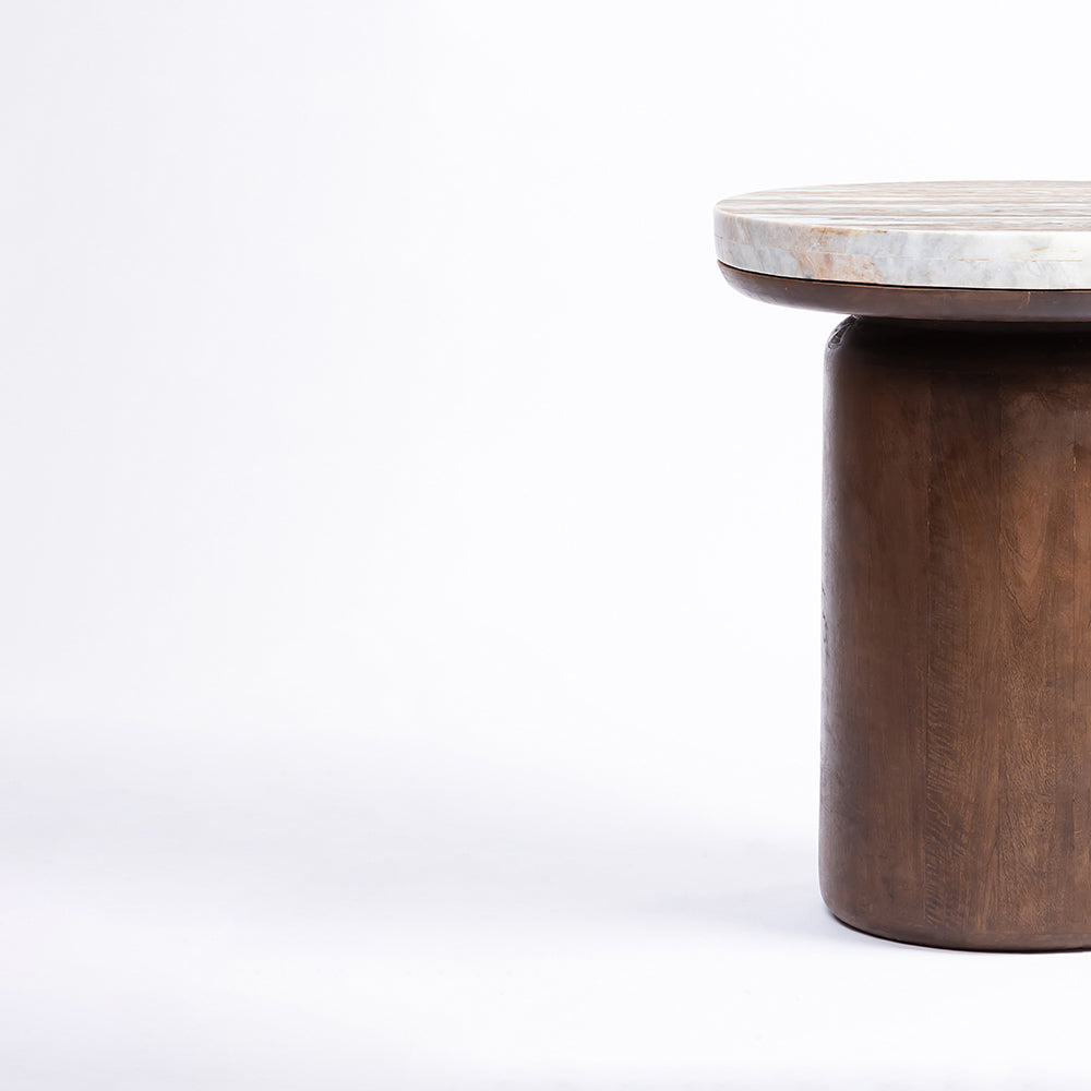 Omar Sawar Marble Round Coffee Table with Wood Base - Small