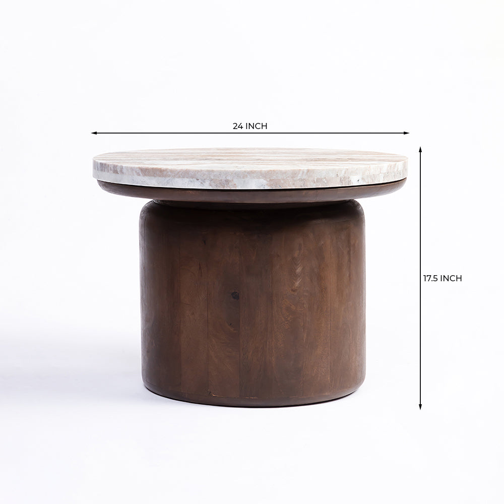 Omar Sawar Marble Round Coffee Table with Wood Base - Large
