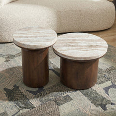 Omar Mango Wood Coffee Table Set of 2 with Sawar Marble