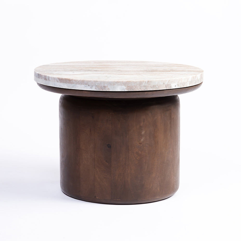 Omar Sawar Marble Round Coffee Table with Wood Base - Large
