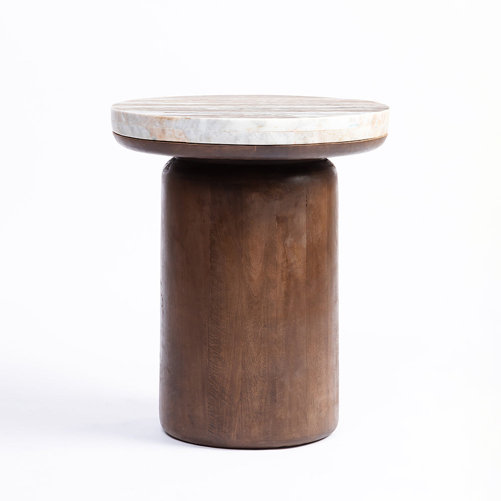 Omar Sawar Marble Round Coffee Table with Wood Base - Small