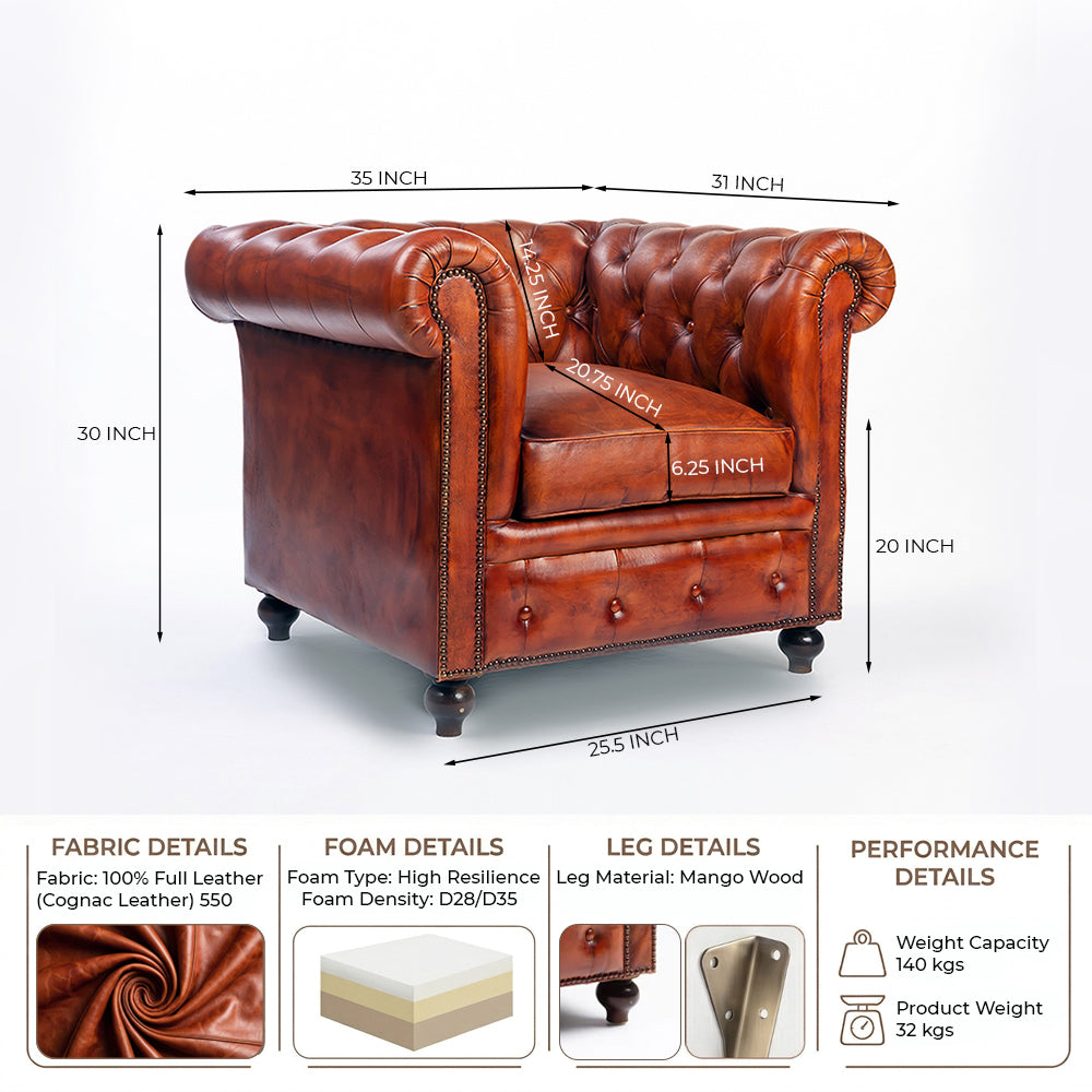 Phoebe Full Leather 1 Seater Sofa
