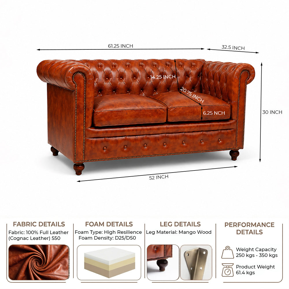 Haim Full Leather 2 Seater Sofa