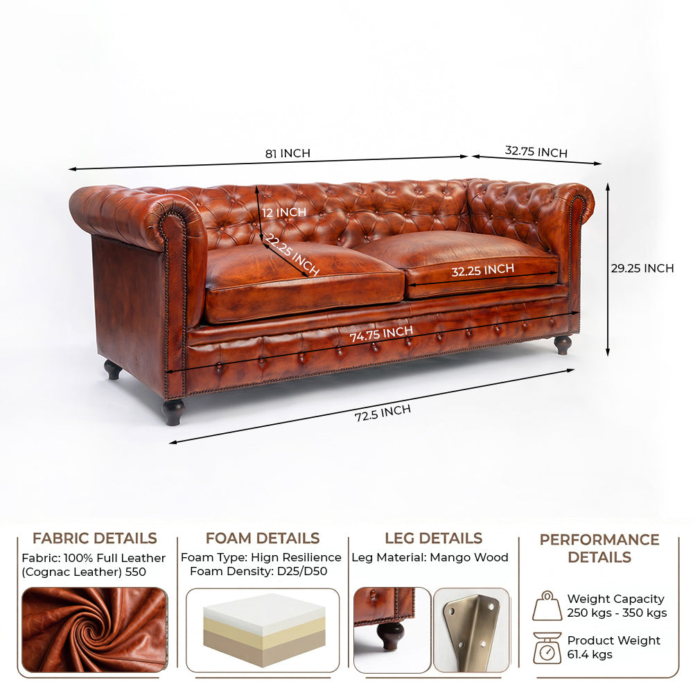 Haim Full Leather 2 Seater Sofa