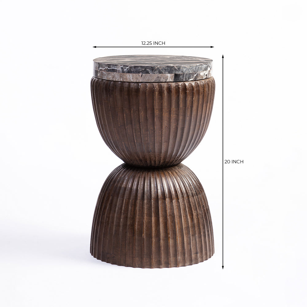 Gracie Mango Wood Side Table with Cappuccino Marble