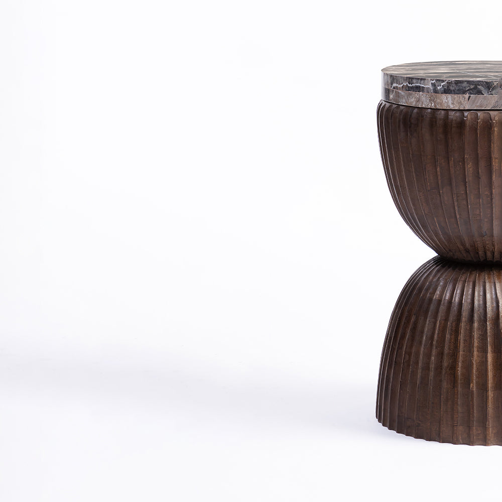 Gracie Mango Wood Side Table with Cappuccino Marble