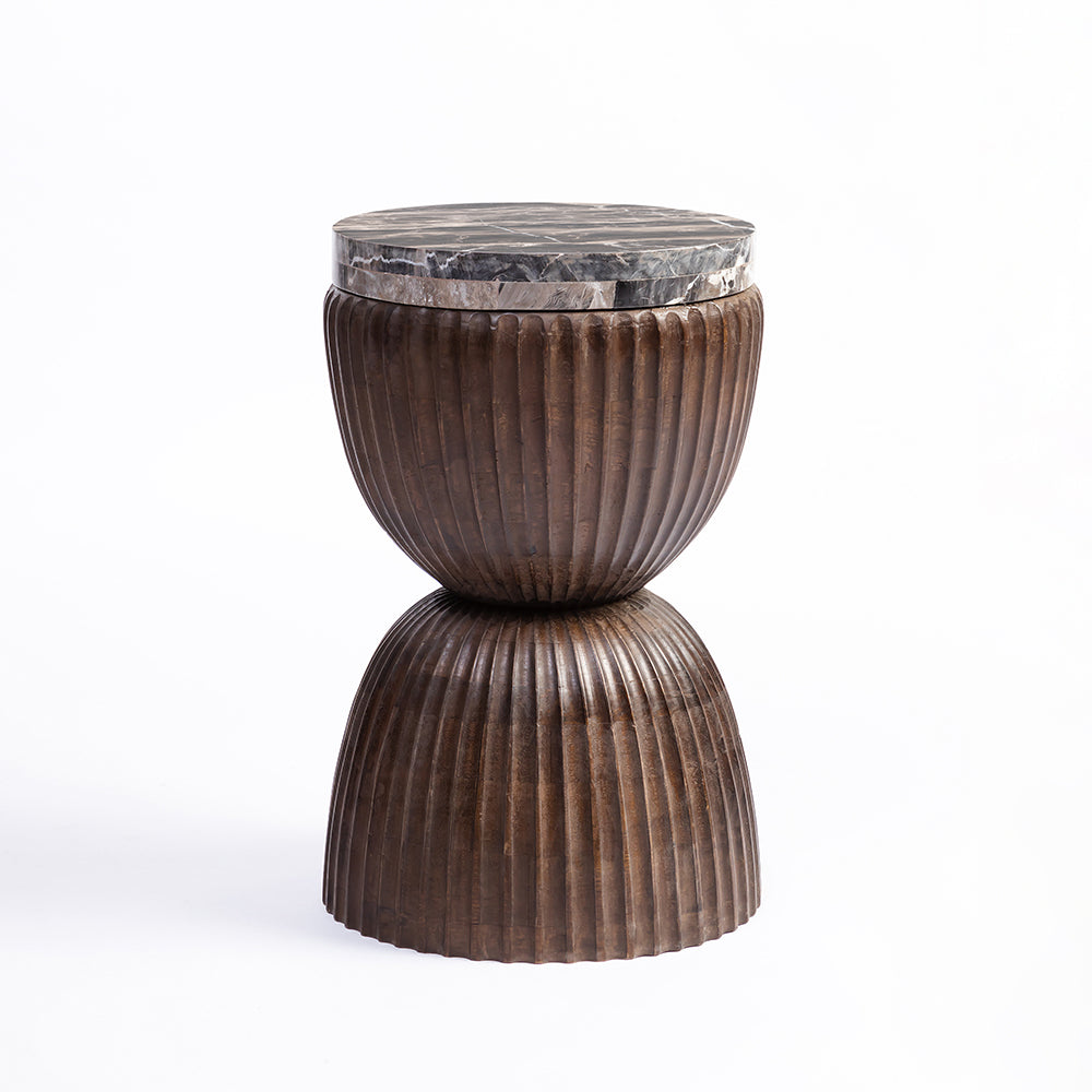 Gracie Mango Wood Side Table with Cappuccino Marble