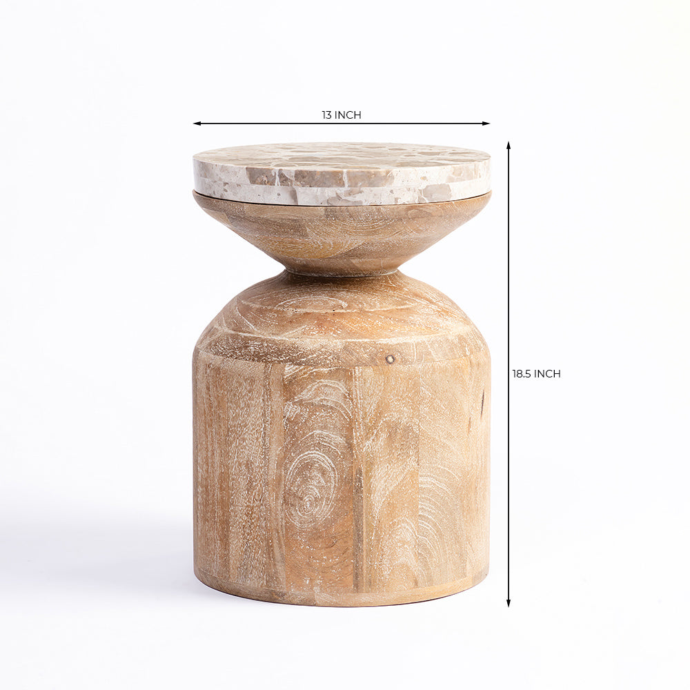 Fletcher Mango Wood Side Table with Panther Marble