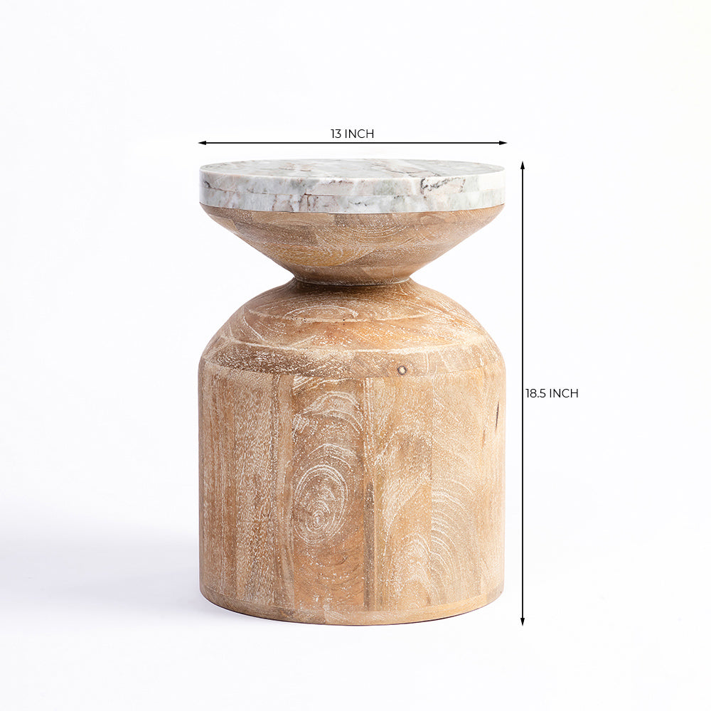 Fletcher Mango Wood Side Table with Sawar Marble