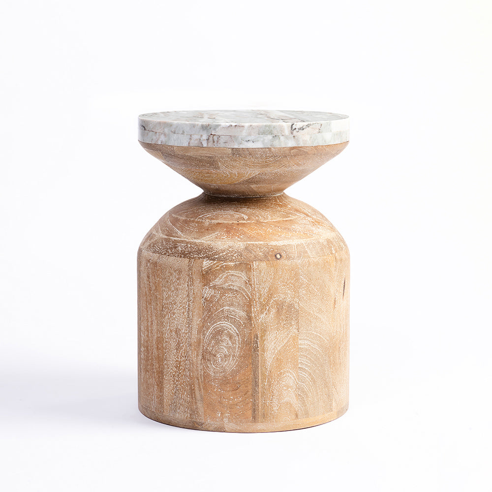 Fletcher Mango Wood Side Table with Sawar Marble