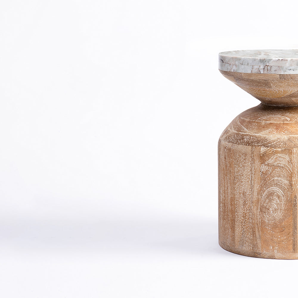 Fletcher Mango Wood Side Table with Sawar Marble