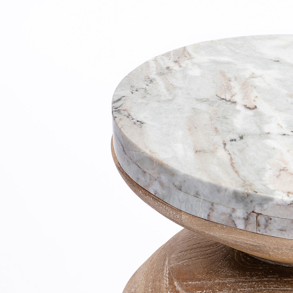 Fletcher Mango Wood Side Table with Sawar Marble