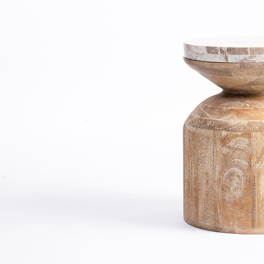 Fletcher Mango Wood Side Table with Panther Marble