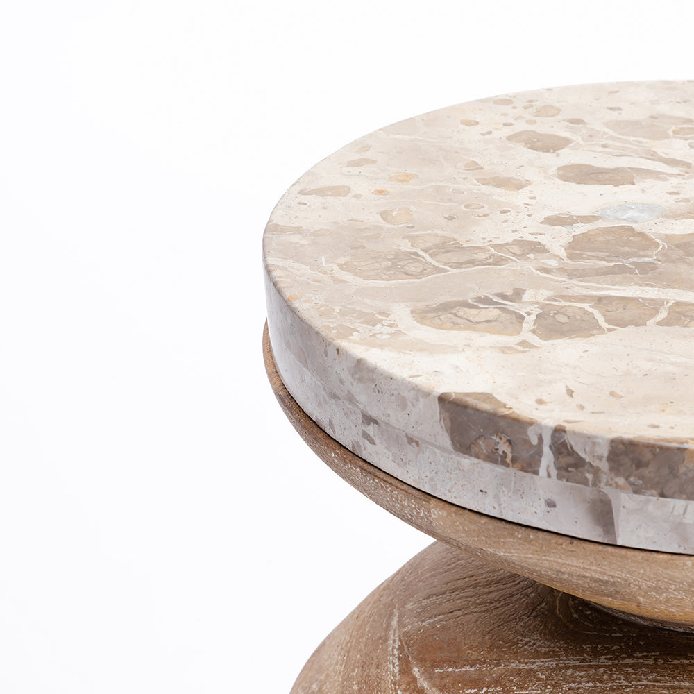 Fletcher Mango Wood Side Table with Panther Marble