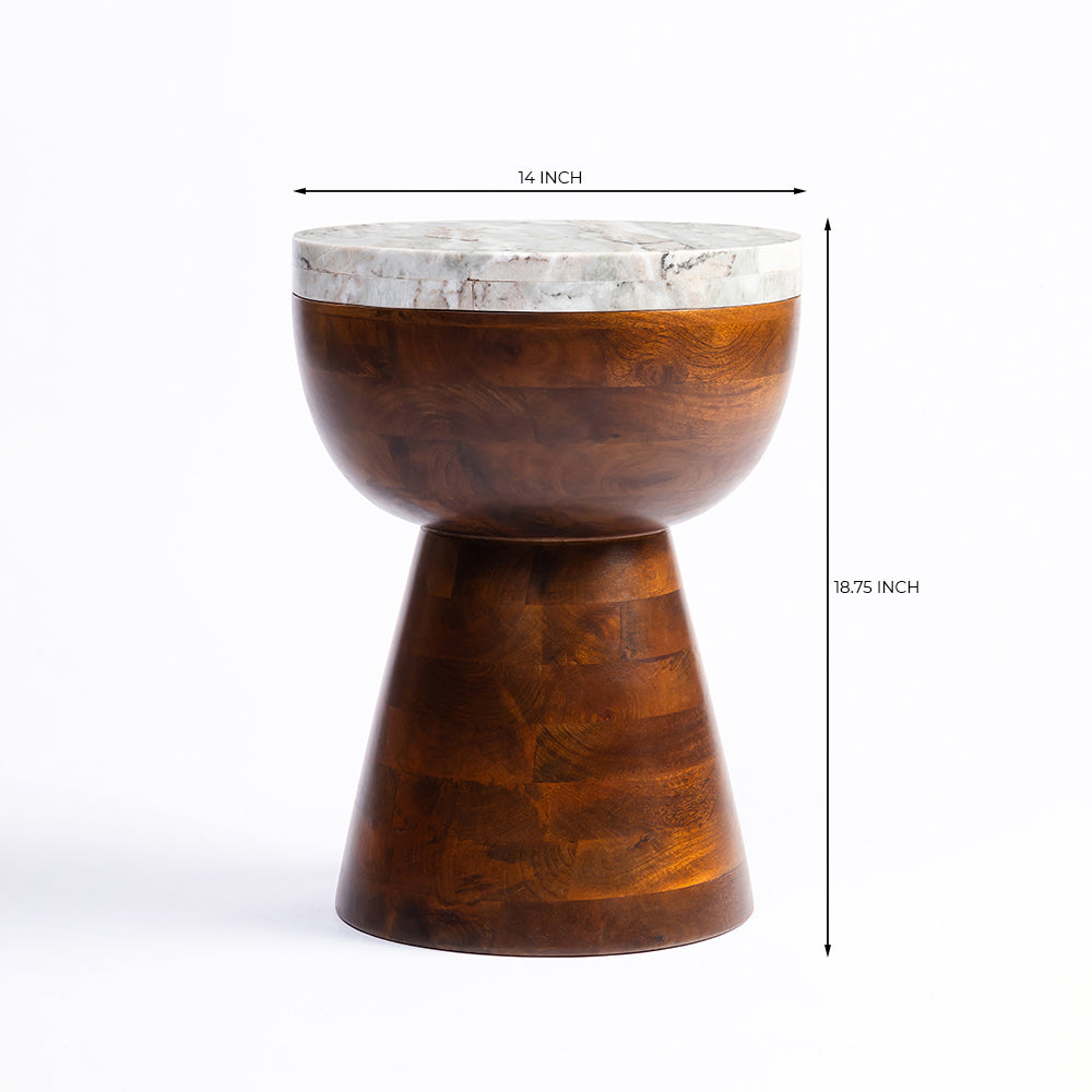 Ashe Mango Wood Side Table with Sawar Marble