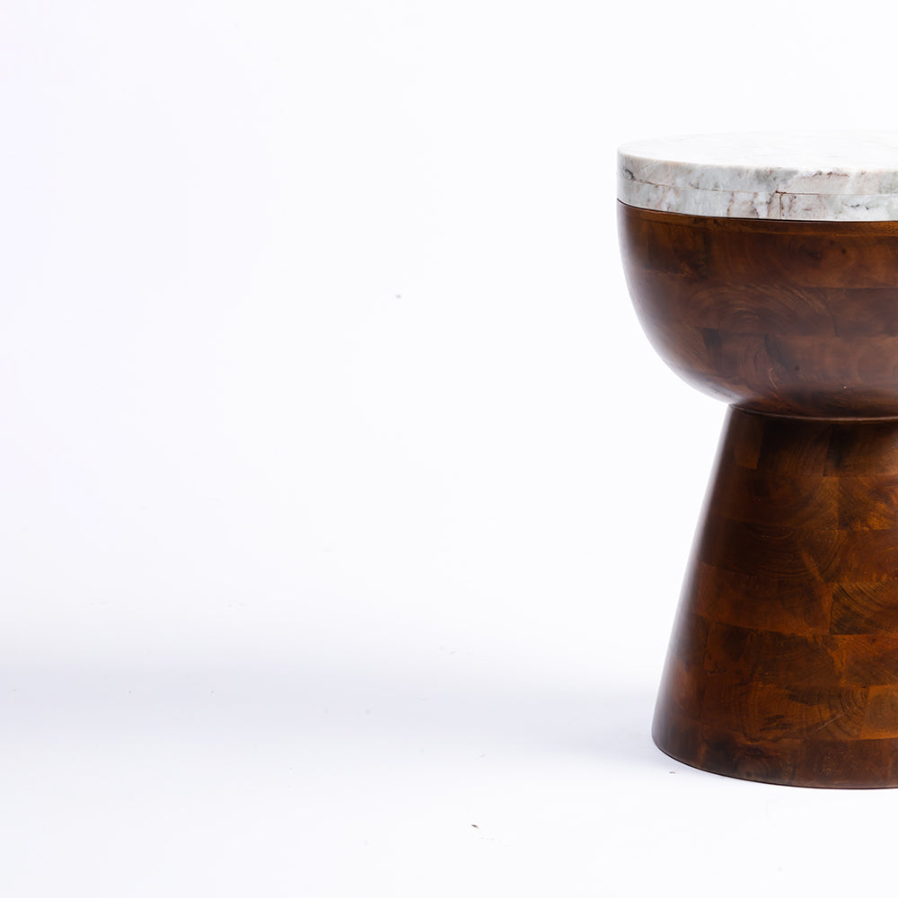 Ashe Mango Wood Side Table with Sawar Marble