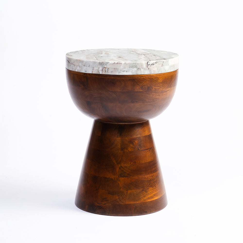 Ashe Mango Wood Side Table with Sawar Marble