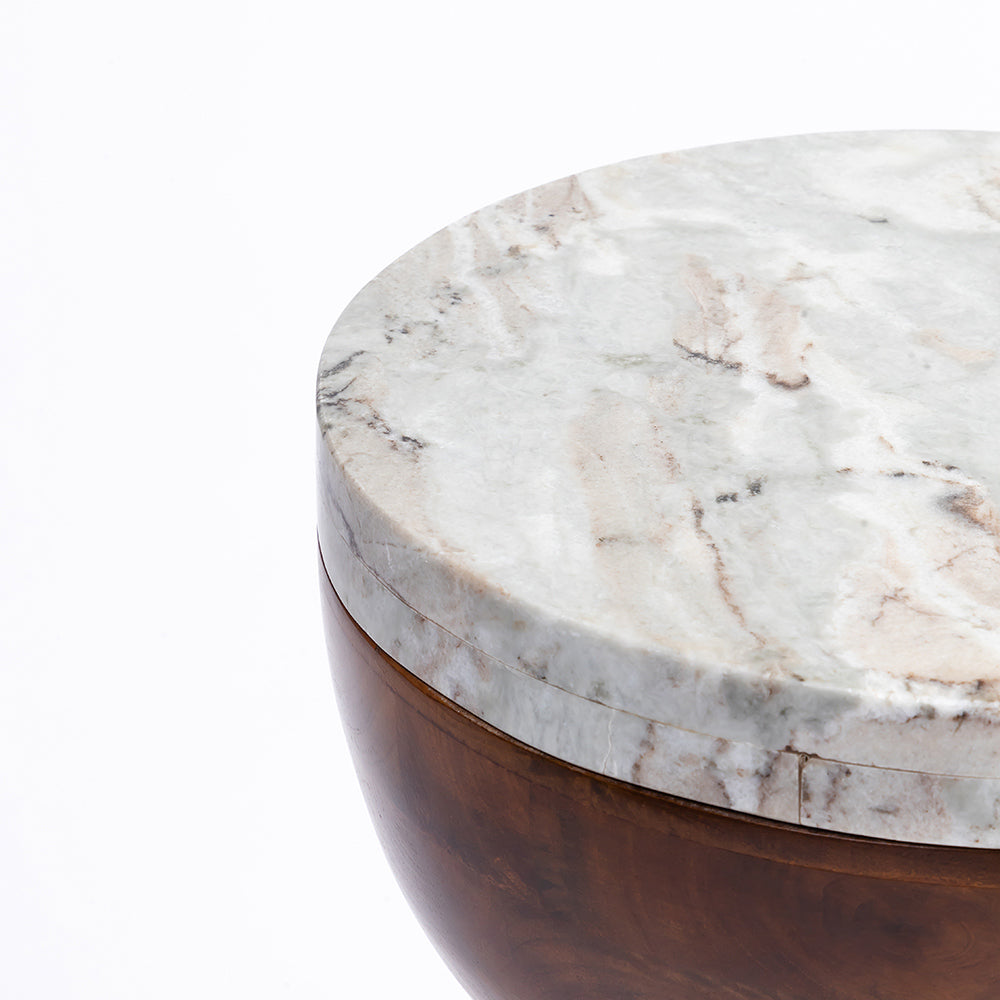 Ashe Mango Wood Side Table with Sawar Marble