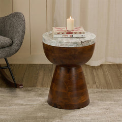 Ashe Mango Wood Side Table with Sawar Marble