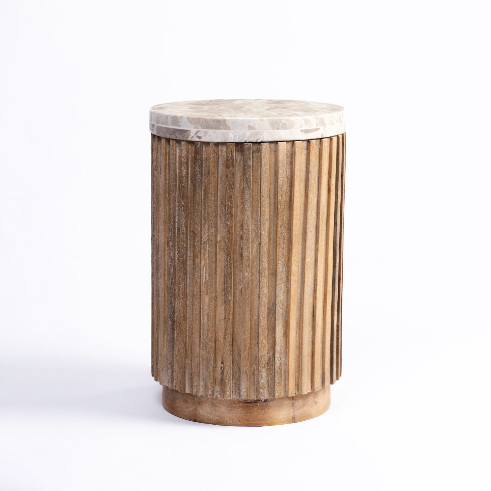 Maisie Mango Wood Side Table with Panther Marble