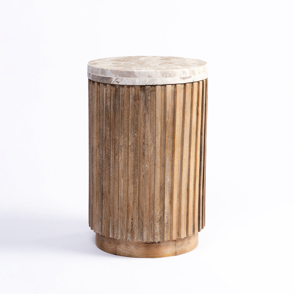 Maisie Mango Wood Side Table with Panther Marble