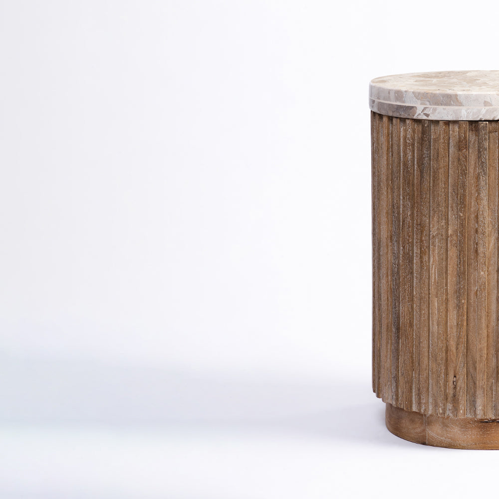 Maisie Mango Wood Side Table with Panther Marble