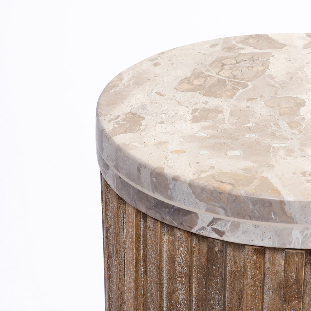 Maisie Mango Wood Side Table with Panther Marble