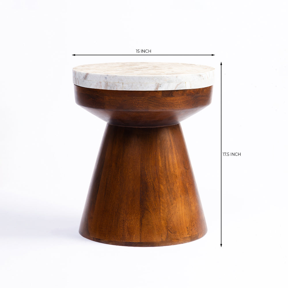 Alfie Mango Wood Side Table with Sawar Marble