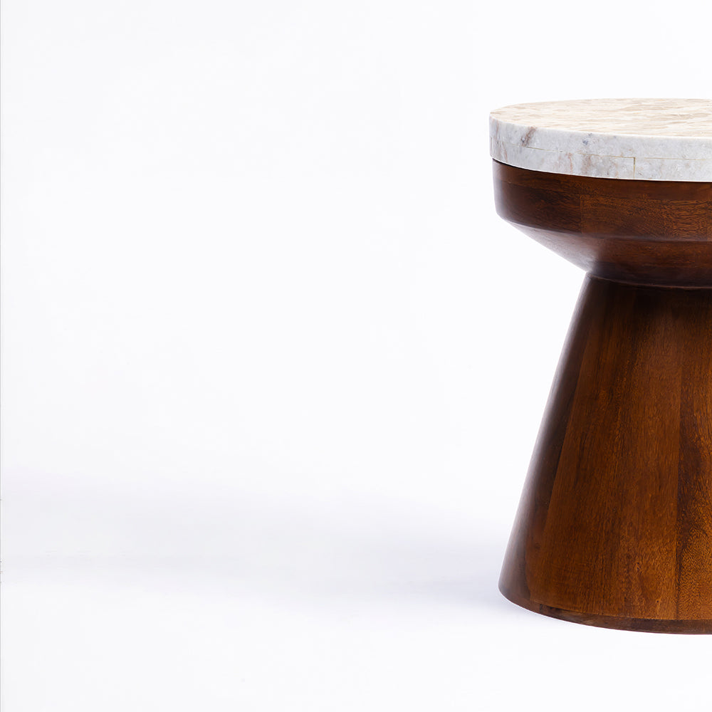 Alfie Mango Wood Side Table with Sawar Marble