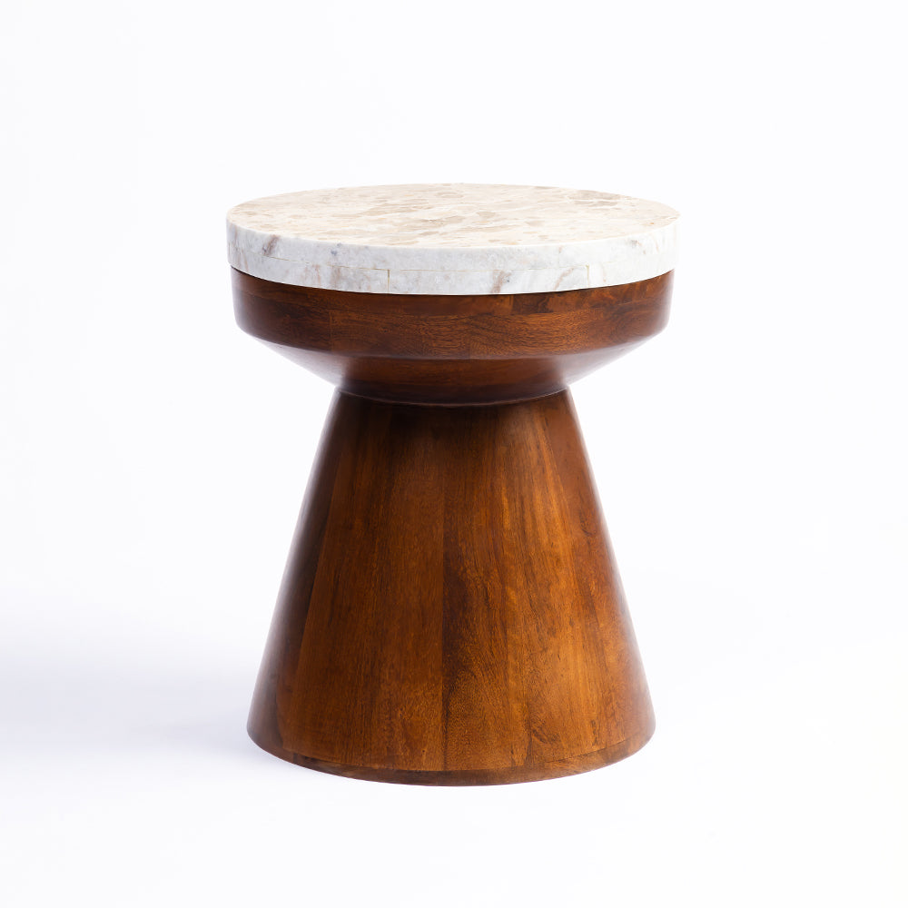 Alfie Mango Wood Side Table with Sawar Marble