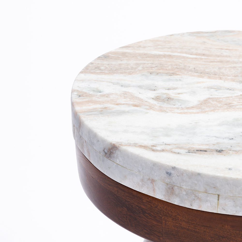 Alfie Mango Wood Side Table with Sawar Marble